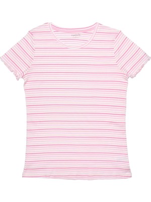 Organickid Mini Me Pembe Çizgili Kadın T-Shirt