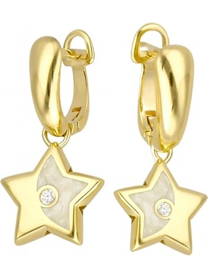 Zeya Kuyumculuk 14 Ayar Altın Mine ve Taş Detaylı Sallantılı Yıldız Küpe