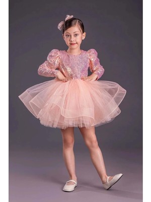 Mnk Baby & Kids Tütü Gren Etekli Kız Çocuk Pul Payetli Uzun Kol Kikidi Elbise MNK0583