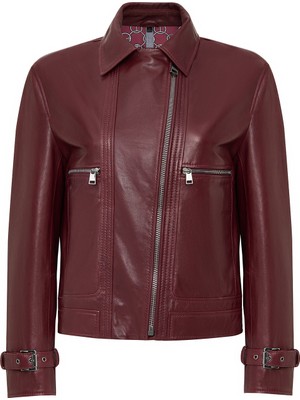 Derimod Paloma Kadın Bordo Kısa Oversize Biker Deri Ceket 25WGD5608VE
