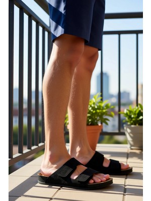 Benerly Erkek Nubuk Çift Bantlı Düz Taban Sandalet Fonksiyonel Dayanıklı Kaliteli Konforlu Estetik