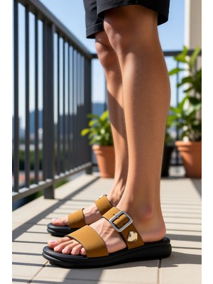 Benerly Kadın Düz Taban Süet Tokalı Sandalet Fonksiyonel Dayanıklı Kaliteli Konforlu Estetik Rahat