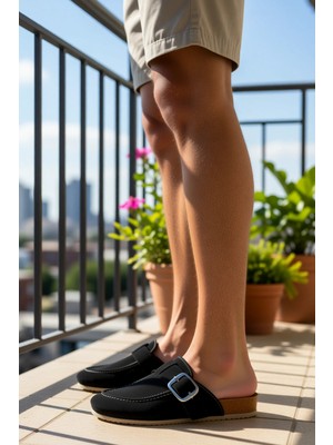 Benerly Kadın Kare Burun Düz Topuk Kemer Tokalı Sabo Terlik Fonksiyonel Dayanıklı Kaliteli Estetik