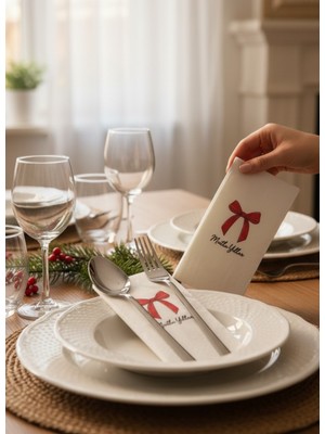 Tuğçe Shopping Tugce Shopping Sunum Peçetesi 16LI Mutlu Yıllar Desenli Baskılı Şık Peçete Yılbaşı Davet Özel Gün Doğum Günü Sofra