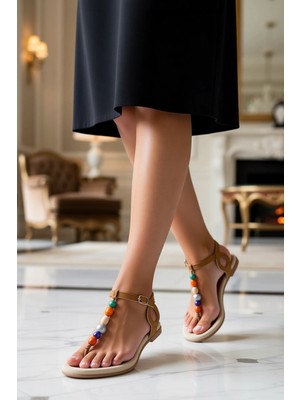 Benerly Kadın Parmak Arası Düz Topuk Bilekten Bağlamalı Sandalet Fonksiyonel Dayanıklı Kaliteli Şık