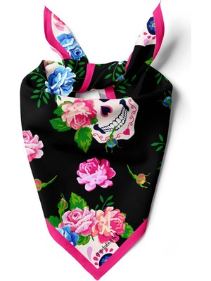 B25 Modabutik Kurukafa Desenli Çiçekli Bandana
