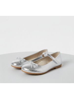 Bebbini Dream- Özel Gün Gümüş  Fiyonklu Vegan Deri Kız Çocuk Babet