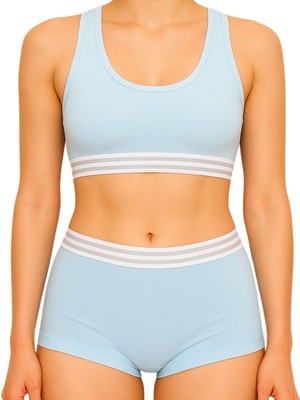 Organickid Sporty Kadın Pamuklu Mavi Bralet Boxer Set