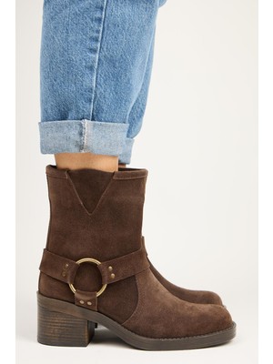 Manijero (Livia) Kadın Hakiki Deri Biker Kahve Bot