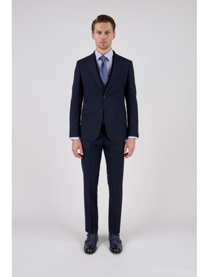 Paco Romano Erkek Slim Fit Sivri Yaka Lacivert Yelekli Takım Elbise