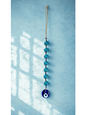 Rakun Home Yedili Fil Figürlü Cam Nazar Boncuğu | Jüt Ipli Duvar Süsü