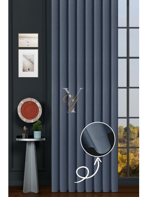 Yunilla Ipek Kadife Fon Perde V-15 Indigo