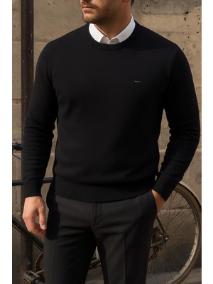 Comstar Erkek Bisiklet Yaka Slim Fit Siyah Kazak