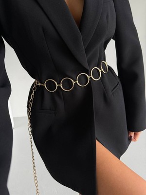 Fiori Yuvarlak Detaylı Kadın Zincir Bel Kemeri, Ceket Kemeri, Elbise Kemeri, Gömlek Kemeri, Zincir Kemer