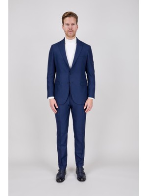 Paco Romano Erkek Slim Fit Sivri Yaka Puntolu Lacivert Yarım Astar Takım Elbise