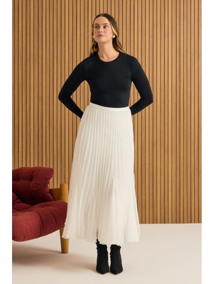 Aker Ekru Volanlı Pilise Etek