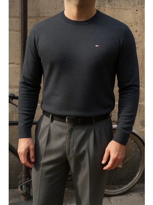 Comstar Erkek Bisiklet Yaka Slim Fit Füme Kazak