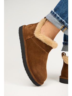 Manijero Cora Kadın Hakiki Deri Kürk Detaylı Mini Taba Bot