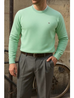 Comstar Erkek Bisiklet Yaka Slim Fit Mint Kazak