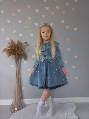 Miviko Kız Çocuk  Kotlu Elbise Super Kalite ve Pamuk Kumaş Yuzde Yuz Taşlı  Mevsimlik ve Kışlık  Bayramlık