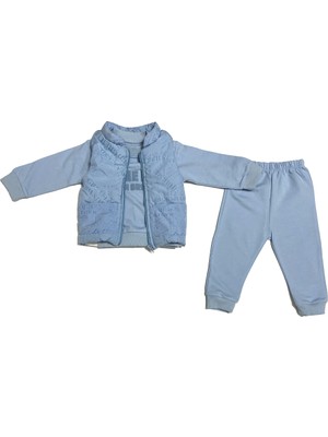 Kabartma Yelekli Erkek Bebek 3'lü Eşofman Takım (4 Renk)