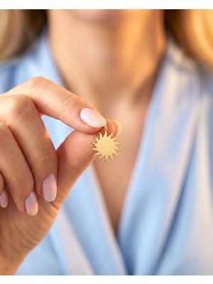 İndigo Takı Sade Güneş 14 Ayar Altın Kolye Ucu