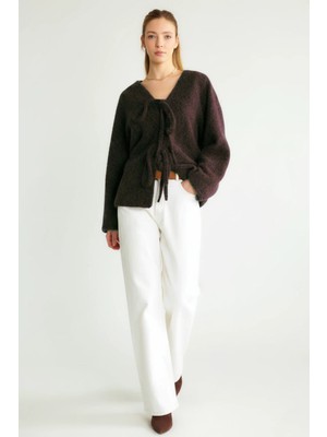 Cemo Dokulu, V Yaka, Bağlamalı Önü Açık Hırka/ceket