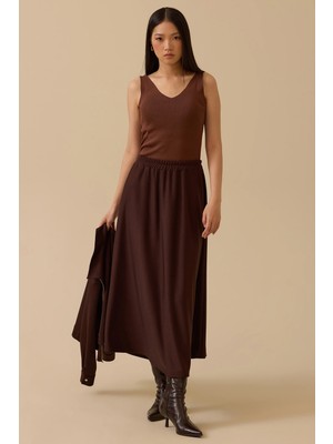 Seçil Kadın Elastik Bel Kloş Etek 1011 Kahverengi