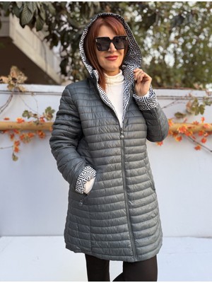 Denizege Butik Italyan Çift Taraflı Midi Mont Fendi Yeşil