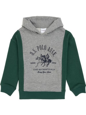 U.S. Polo Assn. Erkek Çocuk Gri Melanj Kapüşonlu Sweatshirt 50316623-VR086