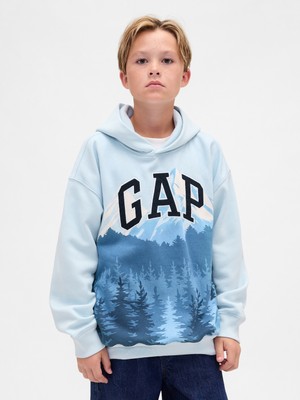 Gap Erkek Çocuk Mavi Grafik Baskılı Gap Logo Sweatshirt
