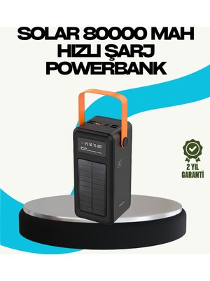 Techroid 80000 Mah Güneş Enerjili Powerbank 4 Kablolu Type C Lightning Micro USB