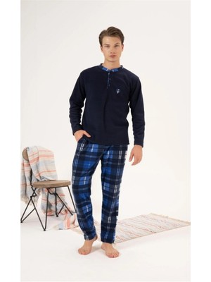 Estiva Altı Kareli Uzun Kol Polar Erkek Pijama Takım