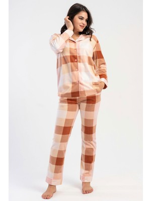 Vienetta Kadın Polar Pijama Takımı Uzun Kol Önden Düğmeli C6T4N8161