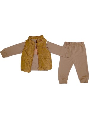 Kabartma Yelekli Erkek Bebek 3'lü Eşofman Takım (4 Renk)