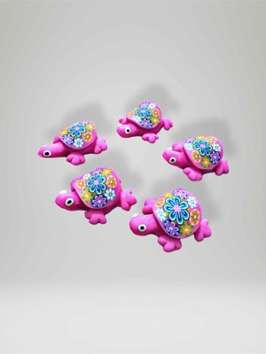 Mundy Pembe Mini Kaplumbağa Magnet – 5’li Set | El Yapımı Hamur Magnet | 2,5 cm (KOD:1059/3)