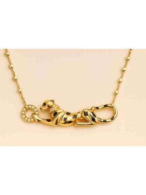 Mira Leopar Figürlü Taşlı Kadın Kolye – Özel Tasarım