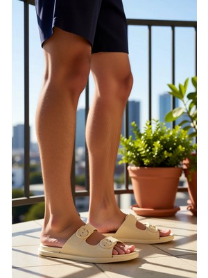 Benerly Kadın Düz Bantlı Toka Detaylı Terlik Polivinil Klorür Fonksiyonel Dayanıklı Kaliteli Şık