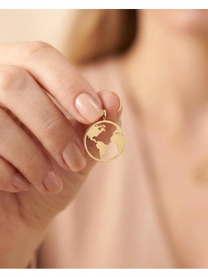 İndigo Takı Sade Dünya 14 Ayar Altın Kolye Ucu