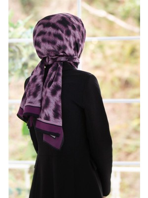 Vissona Lüks Medine Ipeği Leopar Desenli Gül Kurusu  Renkli 75X195 Kırışmaz Şal Moss Krep Dikiş Tipi Italyan Dikişli