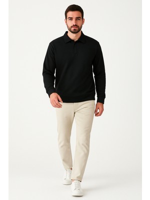 We&Me Erkek Polo Yaka Modal Kumaş Yumuşak Dokulu Sweatshirt