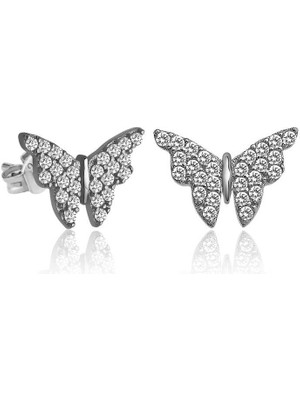 Costurera Gümüş Beyaz Kelebek Küpe