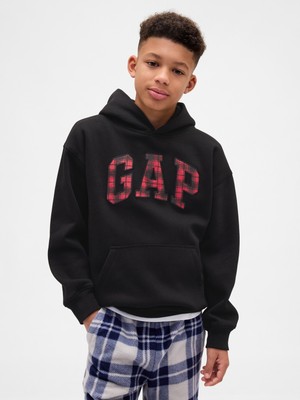 Gap Erkek Çocuk Siyah Vintagesoft Relaxed Ekose Logo Sweatshirt