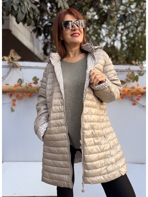 Denizege Butik Italyan Çift Taraflı Midi Mont Fendi Bej