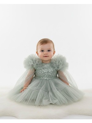 Minimony 2-6 Yaş Kız Çocuk Fırfırlı Pullu Abiye Elbise 3503