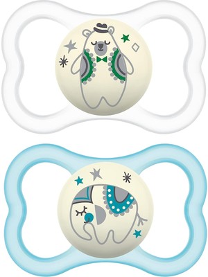 Mam Air Night & Day Emzik 6–16 Ay – 2’li (Unisex, Hassas Cilt, Gece Parlayan, Silikon, Bpa’sız)