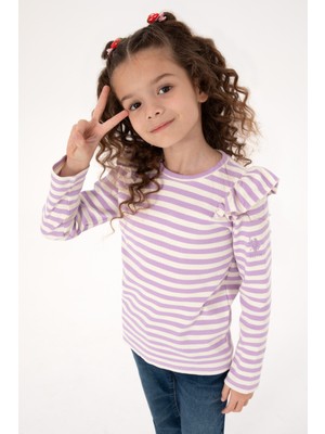 U.S. Polo Assn. Kız Çocuk Lila Çizgili Bisiklet Yaka Sweatshirt 50317983-VR034