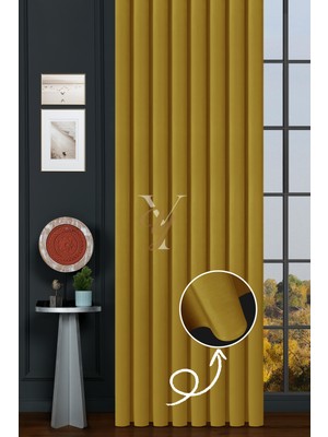 Yunilla Ipek Kadife Fon Perde V-26 Sarı