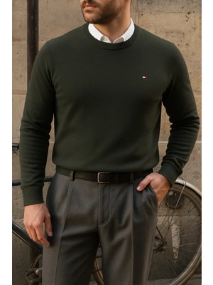 Comstar Erkek Bisiklet Yaka Slim Fit Haki Kazak