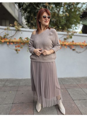 Denizege Butik Italyan Takım Triko Elbise Taş